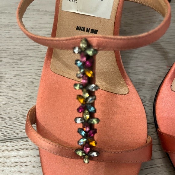 Vera Wang Coral Satin Embellished Heeled Sandals Size 5 Made in Italy - Picture 10 of 12